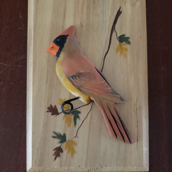 Jonathan Jones Wood Carvings Hand Carved Cardinal Bird Male Female Pair 2pc Vtg - Picture 13 of 16